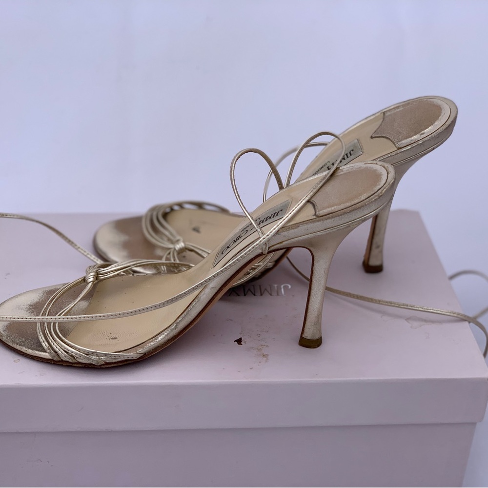 Jimmy Choo, London evening heel, gold, 4.5 inch heel. Size 38.5